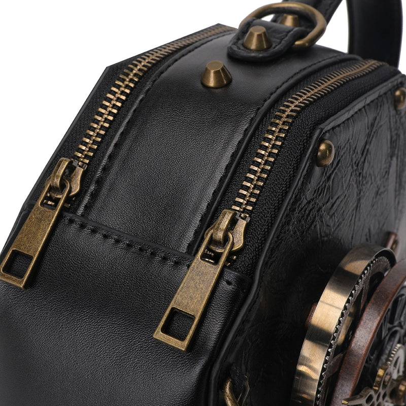 Mini Cross-body Box Bag |  Steampunk Gothic Clock Handbag with Rivets Bag [hard-case]