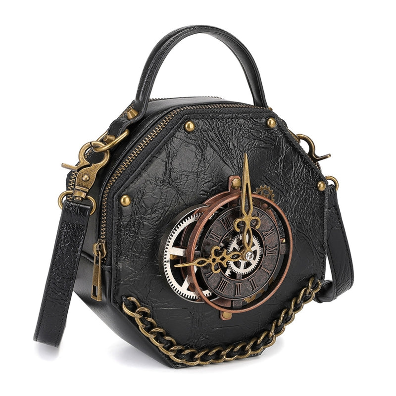 Mini Cross-body Box Bag |  Steampunk Gothic Clock Handbag with Rivets Bag [hard-case]