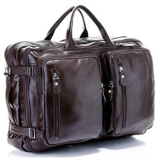Travel HandBag | Classic Brown Leather Duffel Bag with Multiple Pockets - Stylish and Durable UNISEX