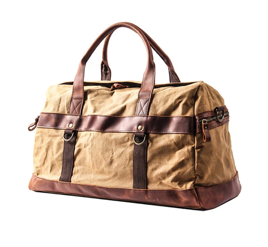 Travel Bag | WaterProof Waxed Canvas Leather Men Hand Luggage Bag Carry On Large tote Vintage Men Duffle Weekend Bag big Overnight