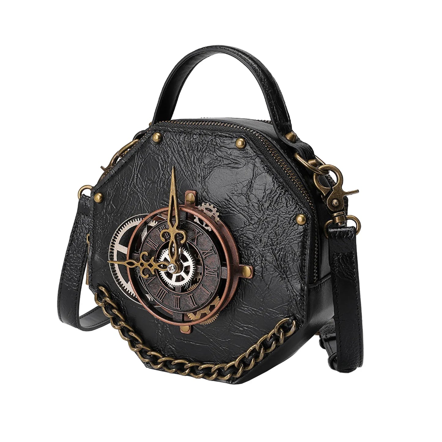 Mini Cross-body Box Bag |  Steampunk Gothic Clock Handbag with Rivets Bag [hard-case]