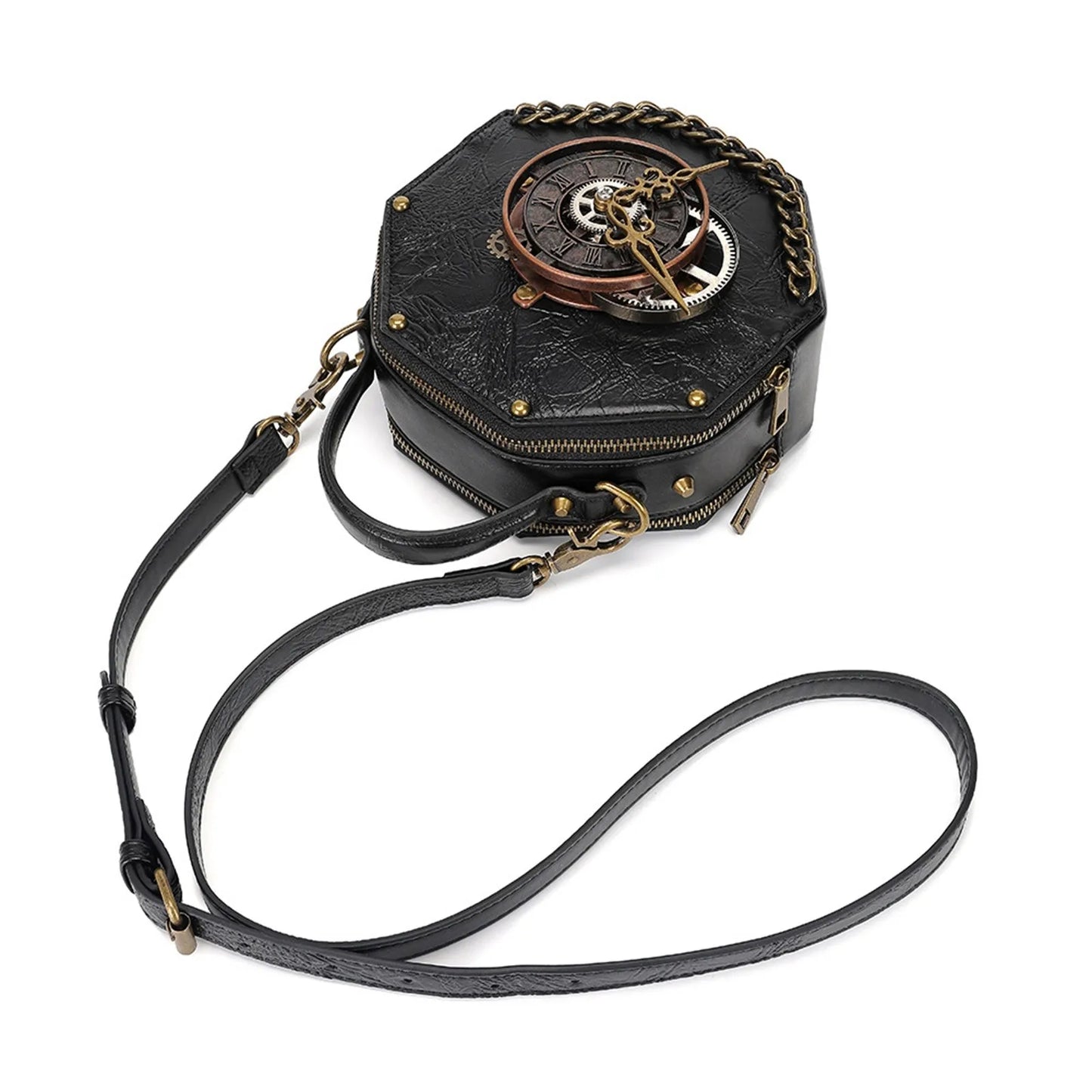 Mini Cross-body Box Bag |  Steampunk Gothic Clock Handbag with Rivets Bag [hard-case]